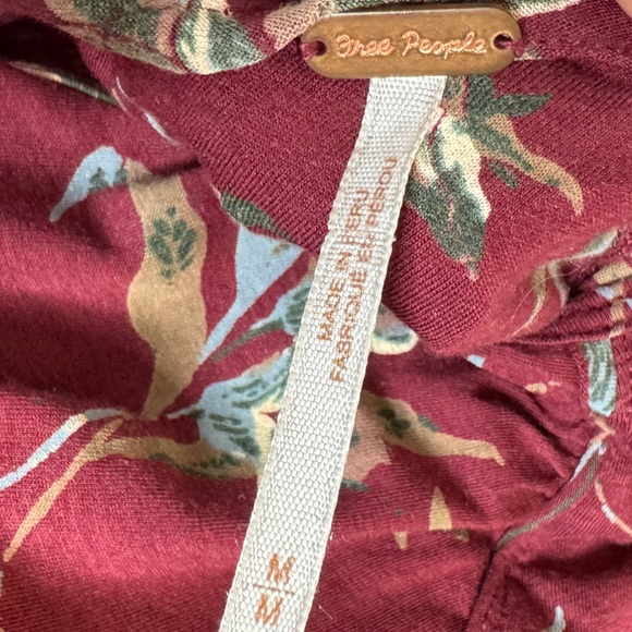 Free People Elsa Open Back Jersey Burgundy Floral Open Back Top Women’s Medium - Picture 7 of 10